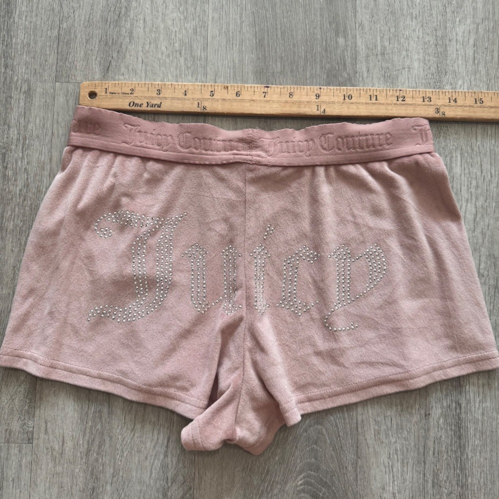 Y2K Juicy Couture Pink Velour Pajama Sleep Set Rhinestone Logo Tee & Shorts L/S - Picture 8 of 10